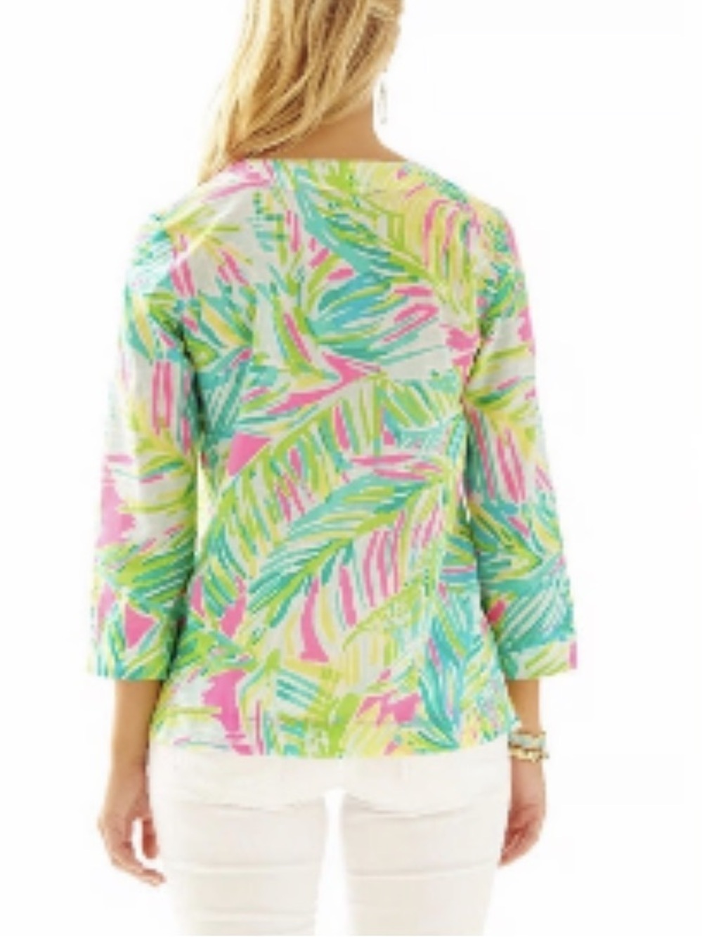 Lilly Pulitzer Amelia Island pink green Cotton Tunic Top Tropical Storm Print XS - Picture 3 of 9